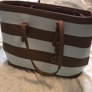 Tan and white striped purse